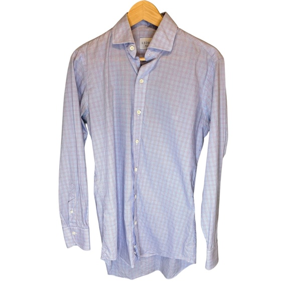 Ledbury Slim Fit Button-up Shirt, Small, 15 - Blue, Purple & White Office Preppy - Picture 1 of 10